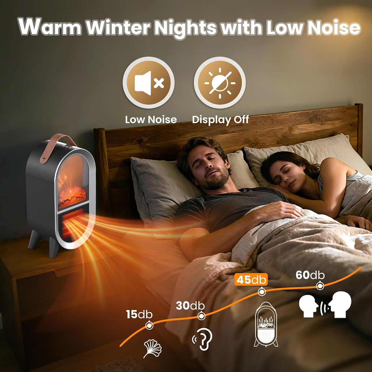 Portable Electric Fireplace Heater for Home Office, Black