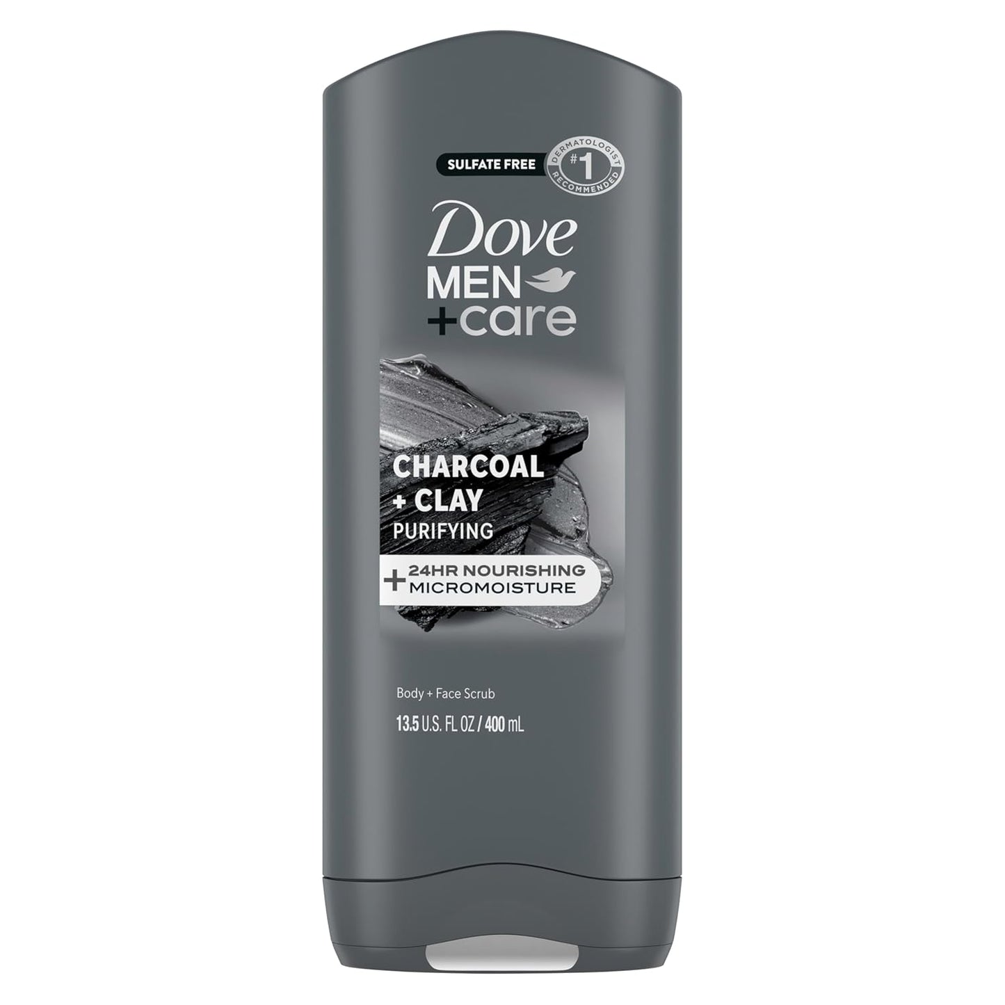 DOVE MEN + CARE Purifying Charcoal + Clay Body and Face Wash with 24-Hour Nourishing Micromoisture Technology Body Wash for Men, 13.5 Oz | with 24-Hour Nourishing Micromoisture Technology Body Wash for Men