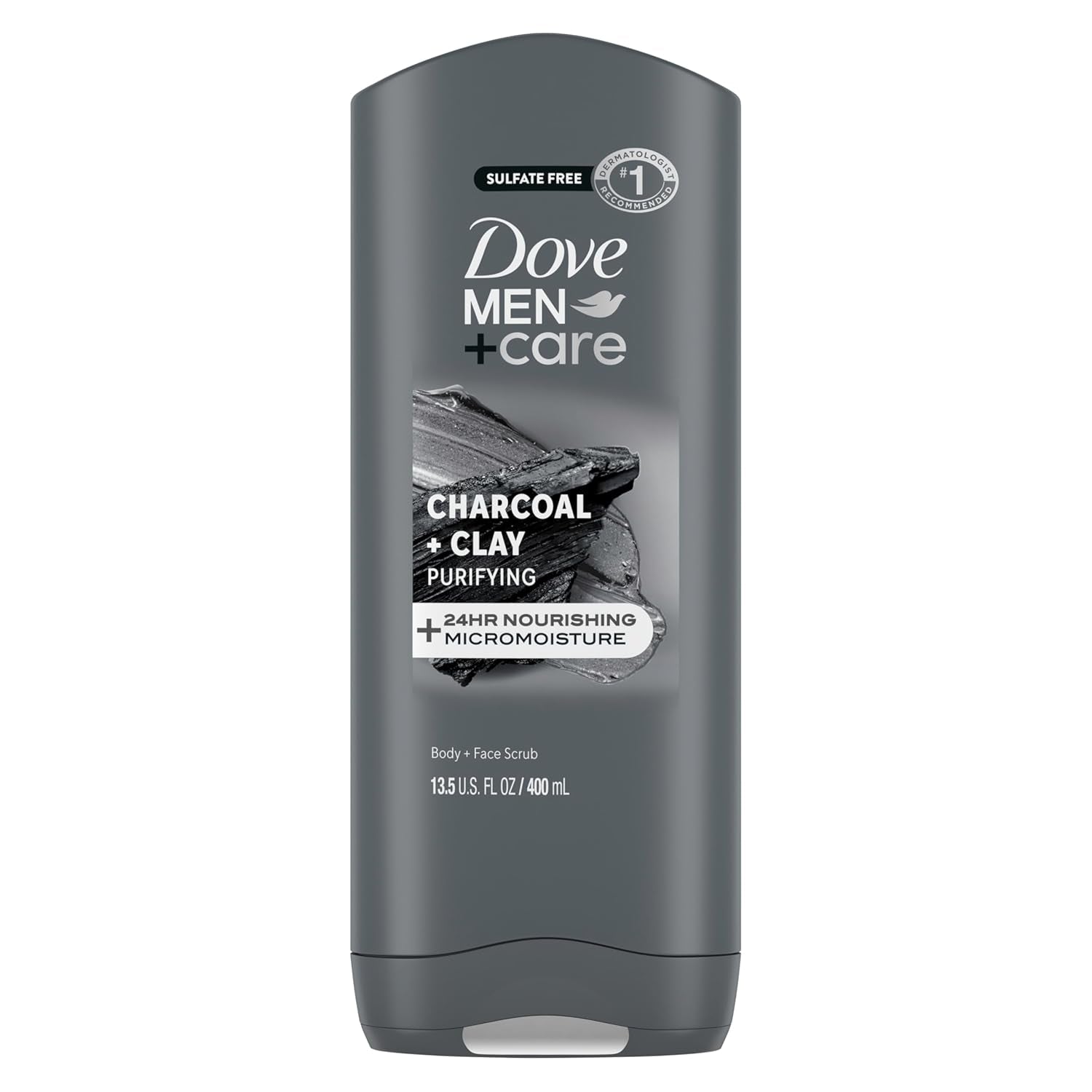 DOVE MEN + CARE Purifying Charcoal + Clay Body and Face Wash with 24-Hour Nourishing Micromoisture Technology Body Wash for Men, 13.5 Oz | with 24-Hour Nourishing Micromoisture Technology Body Wash for Men