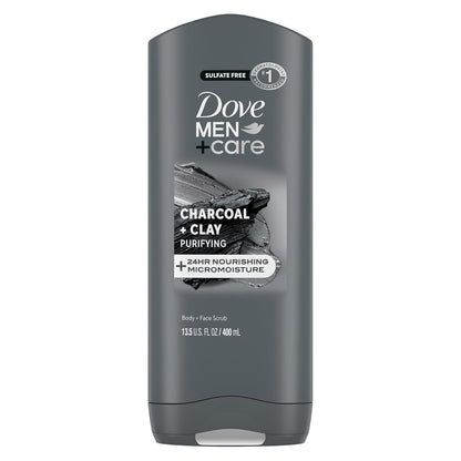 DOVE MEN + CARE Purifying Charcoal + Clay Body and Face Wash with 24-Hour Nourishing Micromoisture Technology Body Wash for Men, 13.5 Oz | with 24-Hour Nourishing Micromoisture Technology Body Wash for Men