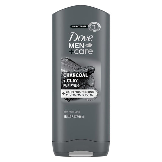 DOVE MEN + CARE Purifying Charcoal + Clay Body and Face Wash with 24-Hour Nourishing Micromoisture Technology Body Wash for Men, 13.5 Oz | with 24-Hour Nourishing Micromoisture Technology Body Wash for Men