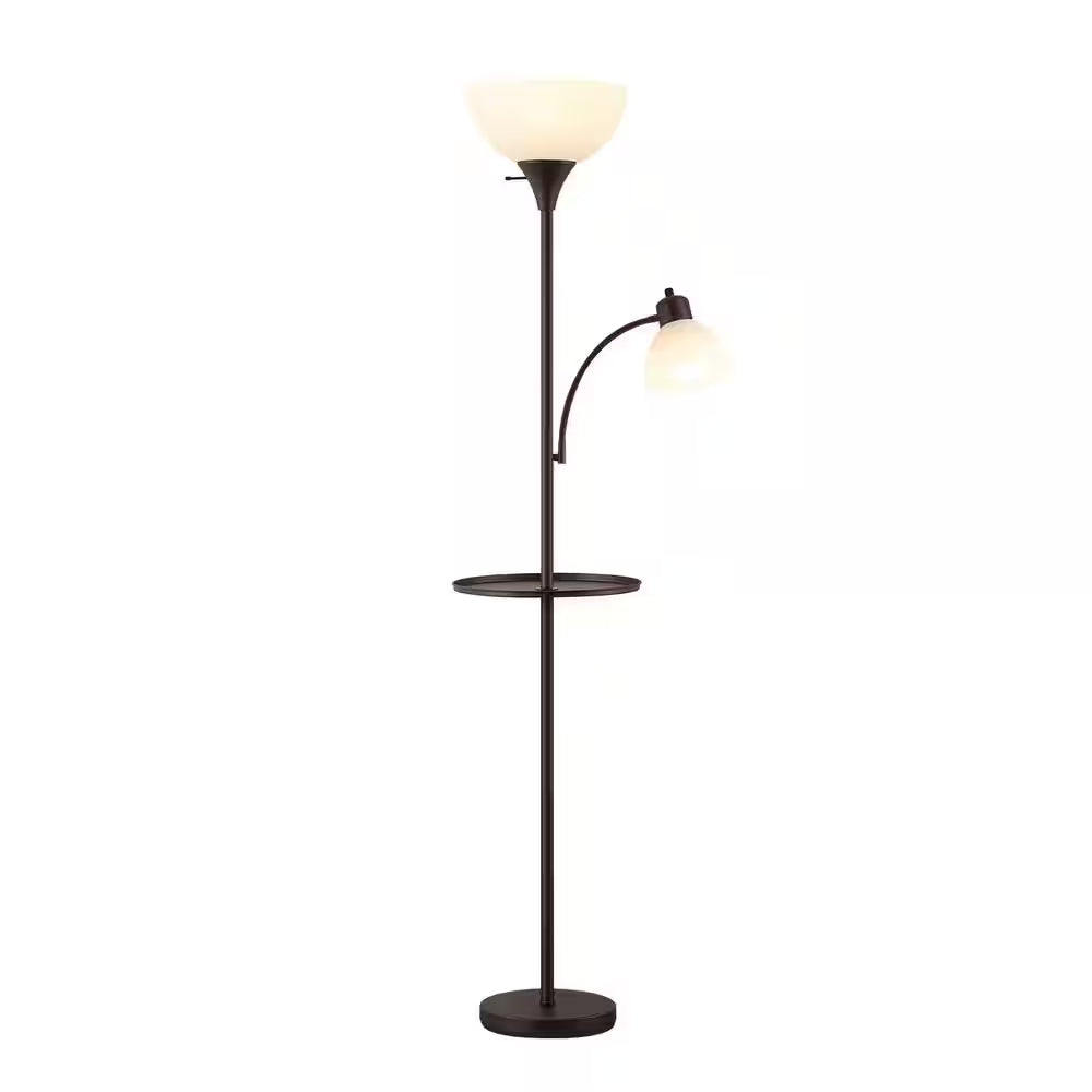 72 In. Brown Floor Lamp with Table, Adjustable Reading Lights, Modern Torchiere Floor Lamps for Living Room, Bedroom