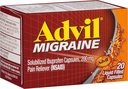 Migraine Headache Relief, Ibuprofen Capsules with Ibuprofen 200Mg for Migraine Relief, Nausea Relief and Light Sensitivity Relief - 20 Liquid Filled Capsules