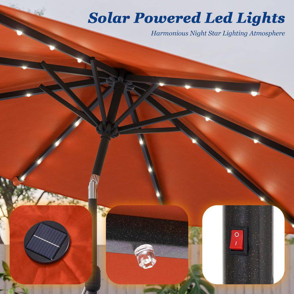 10 Ft. Steel Solar-Powered round Outdoor Market Patio Umbrella with Crank in Orange