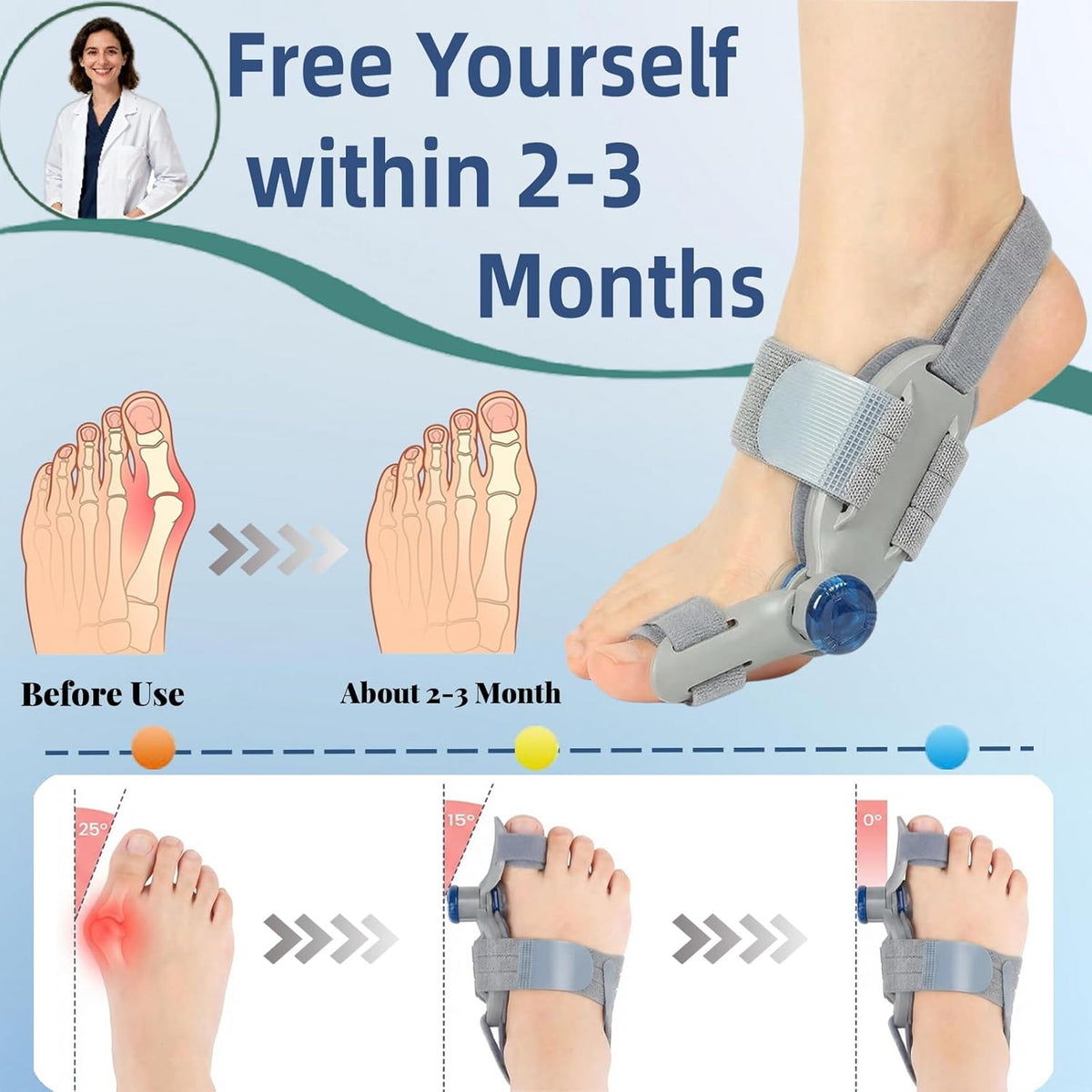 2 PCS Bunion Corrector for Women Men Big Toe, Adjustable Bunion Fix Toe Straightener Separators with Silicone Cushion, Bunion Splint Brace for Hallux Valgus, Fits Left & Right Feet ( Day or Night )