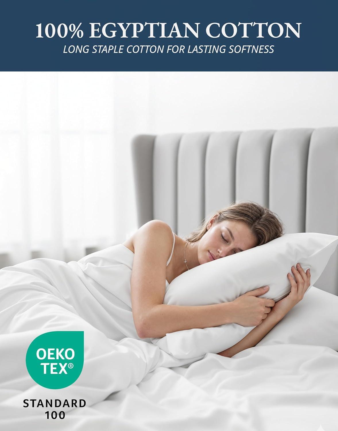 100% Egyptian Cotton Sheets Queen Size Sateen Weave - White