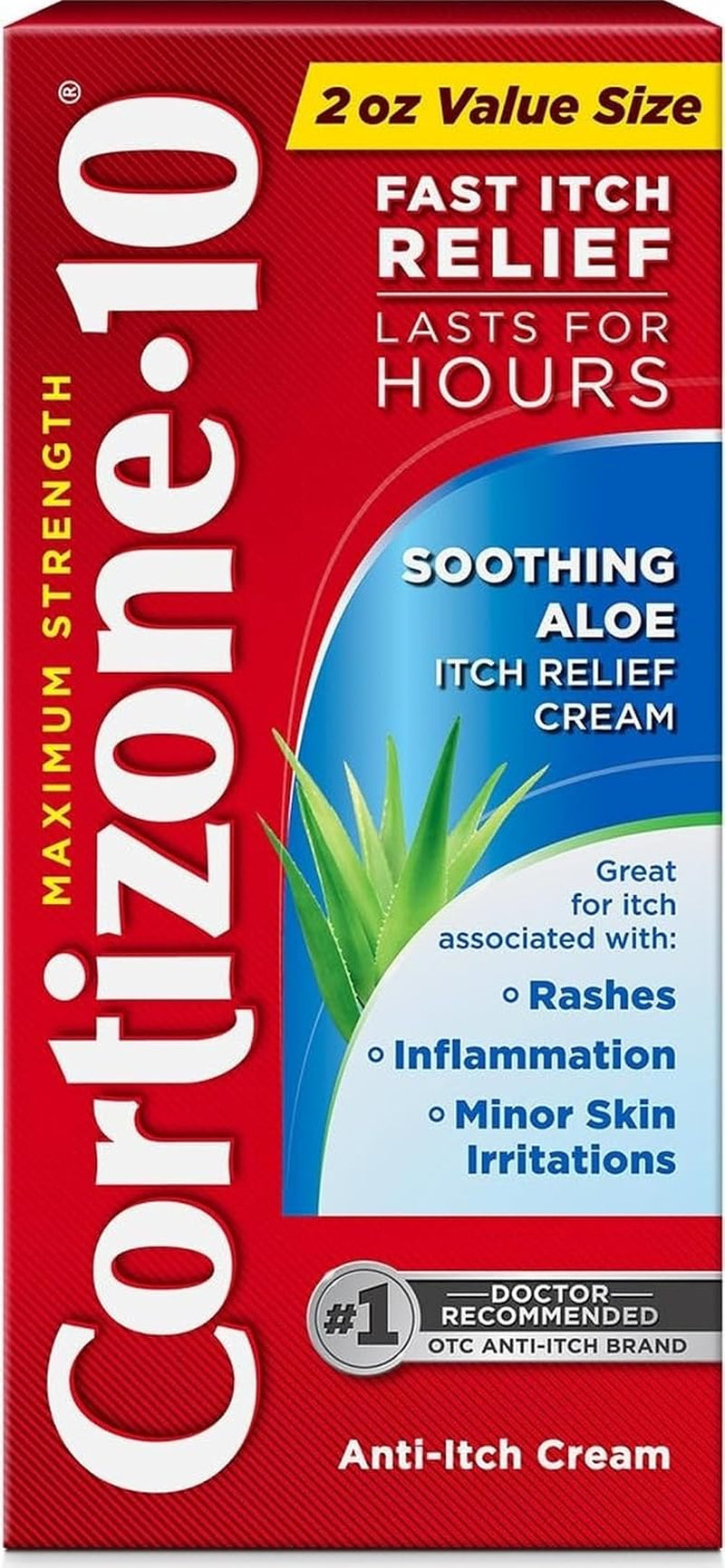 Cortizone-10 Maximum Strength Soothing Aloe Itch Relief Cream, 1% Hydrocortisone, Fast-Acting, Anti-Itch Cream for Bug Bites, Rash, Eczema, Psoriasis, Poison Ivy, Oak, Sumac & More, 2 Oz