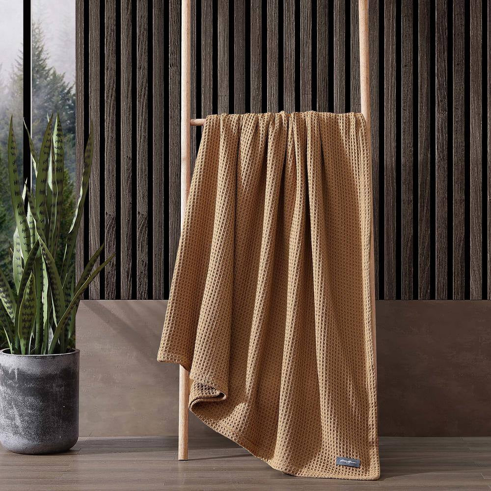 EB Solid Brown Cotton King Waffle Blanket