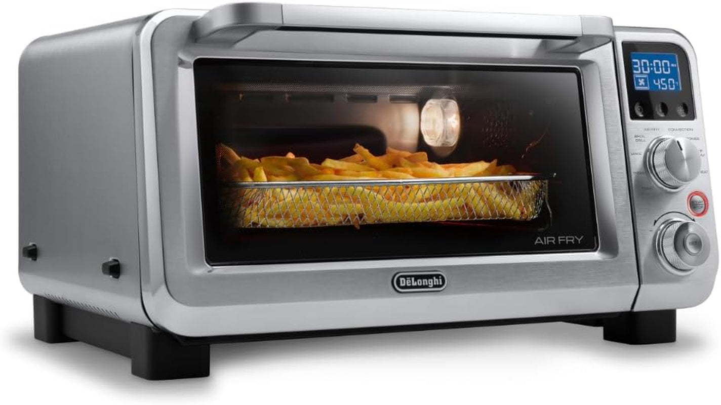 De'Longhi Digital Air Fry Convection Toaster Oven 14L Stainless Steel, Air Fry Oven, 9-In-1, Grills, Broils, Bakes, Roasts, Reheats, Keep Warm, Non-Stick, Scratch-Resistant Interior, 1800-Watts