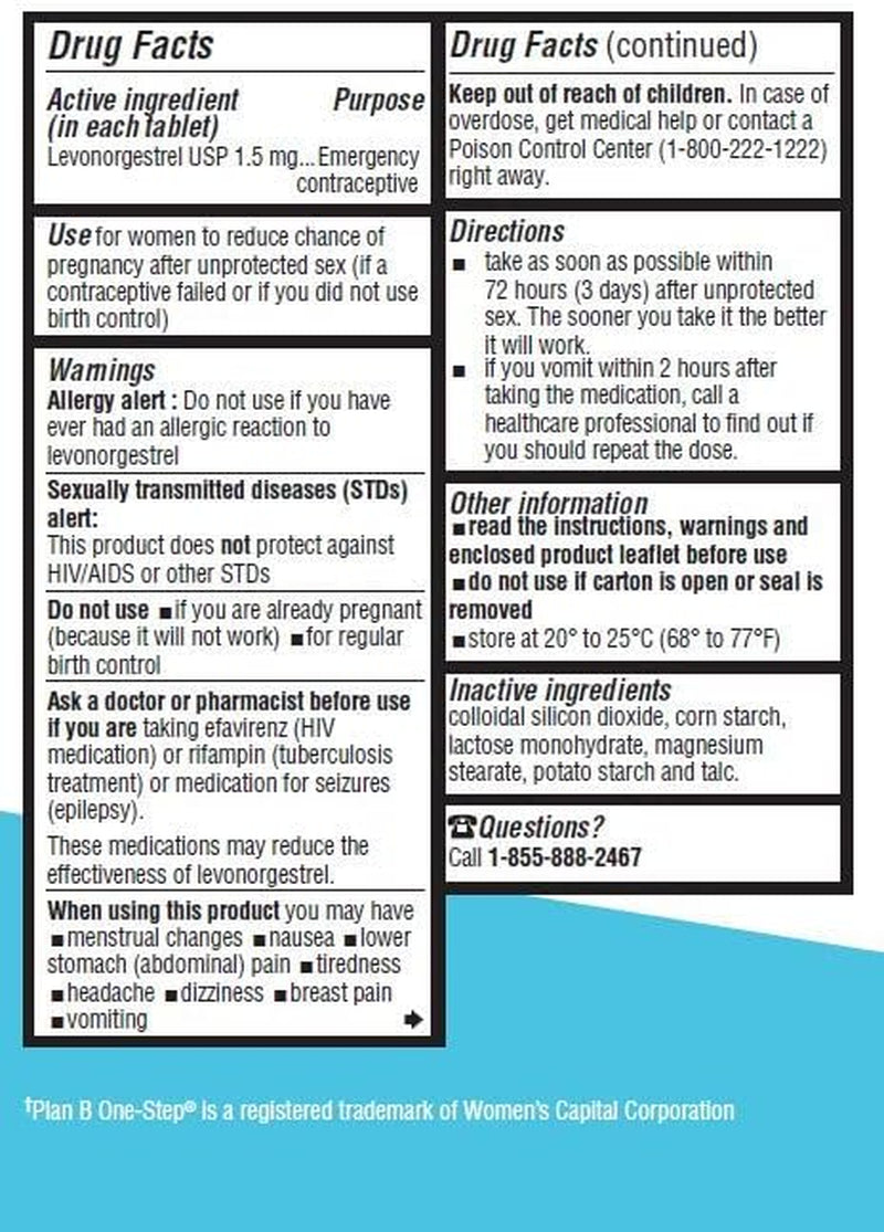 Econtra One-Step® Emergency Contraceptive, 1.5 Mg (1 Levonorgestrel Tablet) Compares to Plan B One-Step®