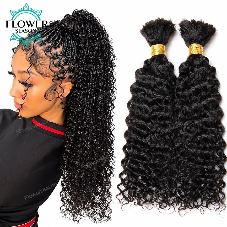 Bulk Human Hair for Braiding Wholesale Burmese Boho Braids Human Hair Extensions No Weft Double Drawn Curly Hair Bulk 3Bundles