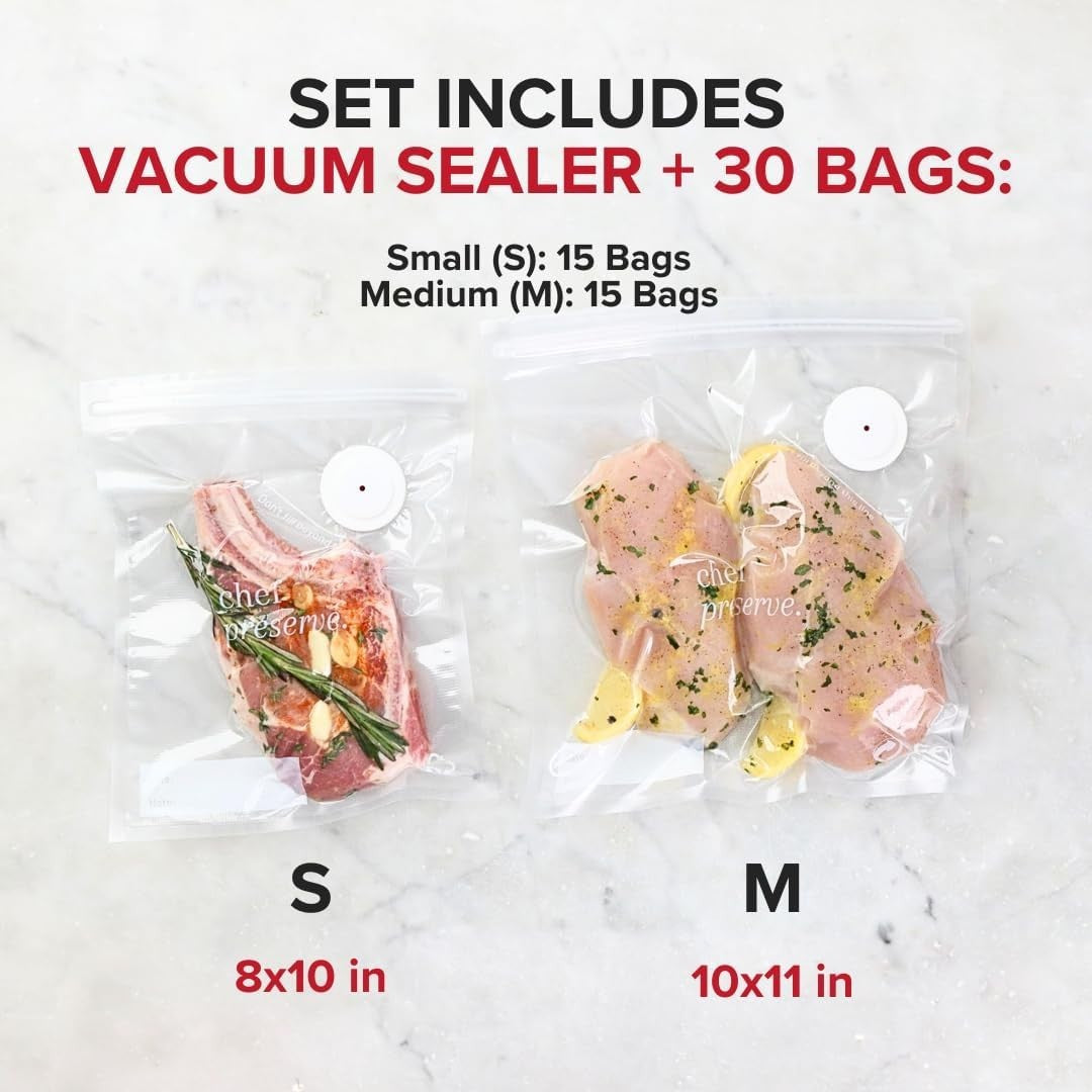 Compact Vacuum Sealer for Food Vacuum Sealer Machine + 30 Reusable Vacuum Bag...
