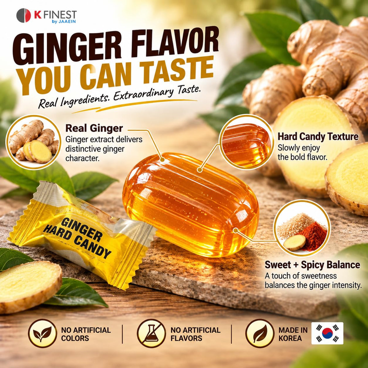 Ginger Hard Candy, Individually Wrapped Korean Ginger Candy Made with Real Ginger, Bold & Spicy Flavor, Travel-Friendly Candy, Product of Korea, 10.58 Oz (300G)
