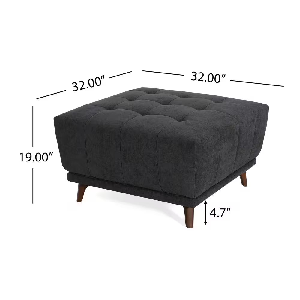 Ansel Mid-Century Modern Charcoal Grey Chenille Upholstered Square Tufted Accent Ottoman