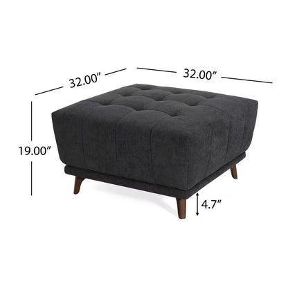 Ansel Mid-Century Modern Charcoal Grey Chenille Upholstered Square Tufted Accent Ottoman