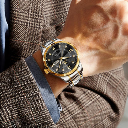 Watches for Men Luxury Diamond Casual Large Dial Watches Stainless Steel Waterproof Business Dress Analog Luminous Date Mens Watches