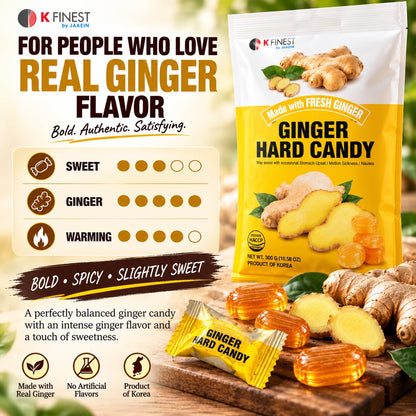 Ginger Hard Candy, Individually Wrapped Korean Ginger Candy Made with Real Ginger, Bold & Spicy Flavor, Travel-Friendly Candy, Product of Korea, 10.58 Oz (300G)