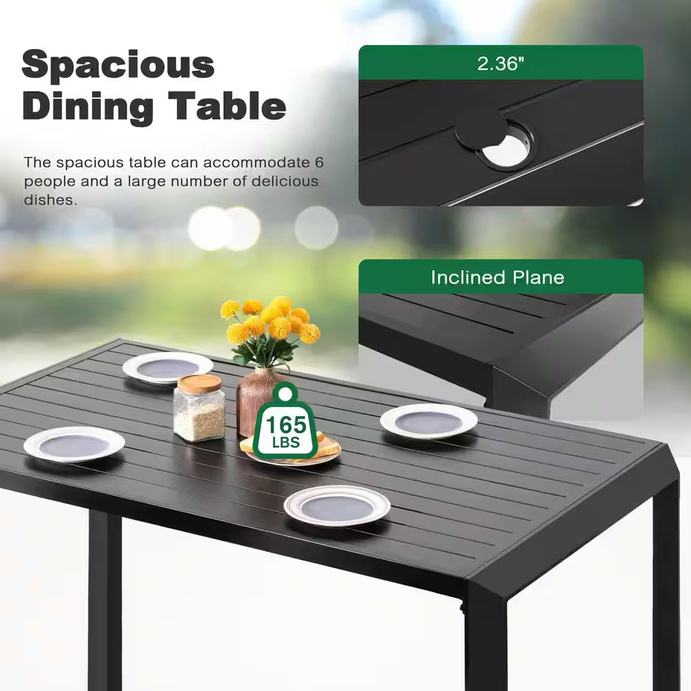 Black 7-Piece Aluminum Outdoor Dining Set with Gray Cushion
