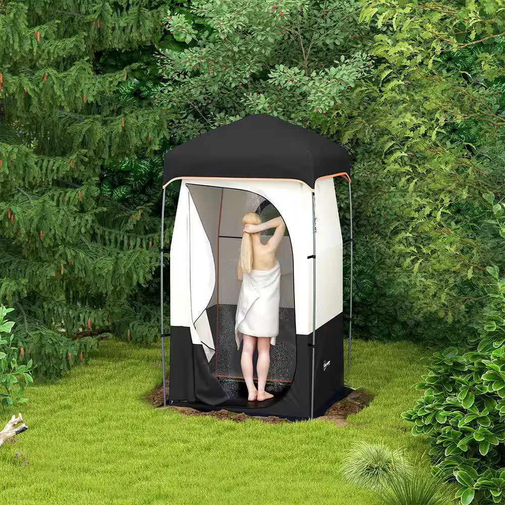 1-Person Portable Shower Tent, Camping Dressing Changing Tent Room with Solar Shower Bag, Floor and Carrying Bag, Black