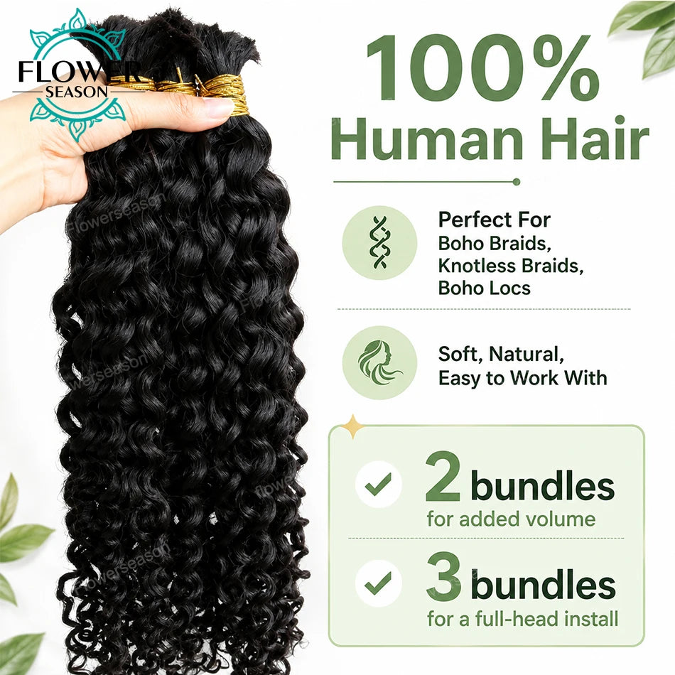Bulk Human Hair for Braiding Wholesale Burmese Boho Braids Human Hair Extensions No Weft Double Drawn Curly Hair Bulk 3Bundles