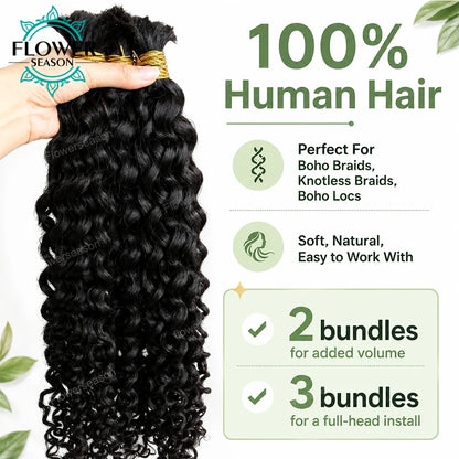 Bulk Human Hair for Braiding Wholesale Burmese Boho Braids Human Hair Extensions No Weft Double Drawn Curly Hair Bulk 3Bundles