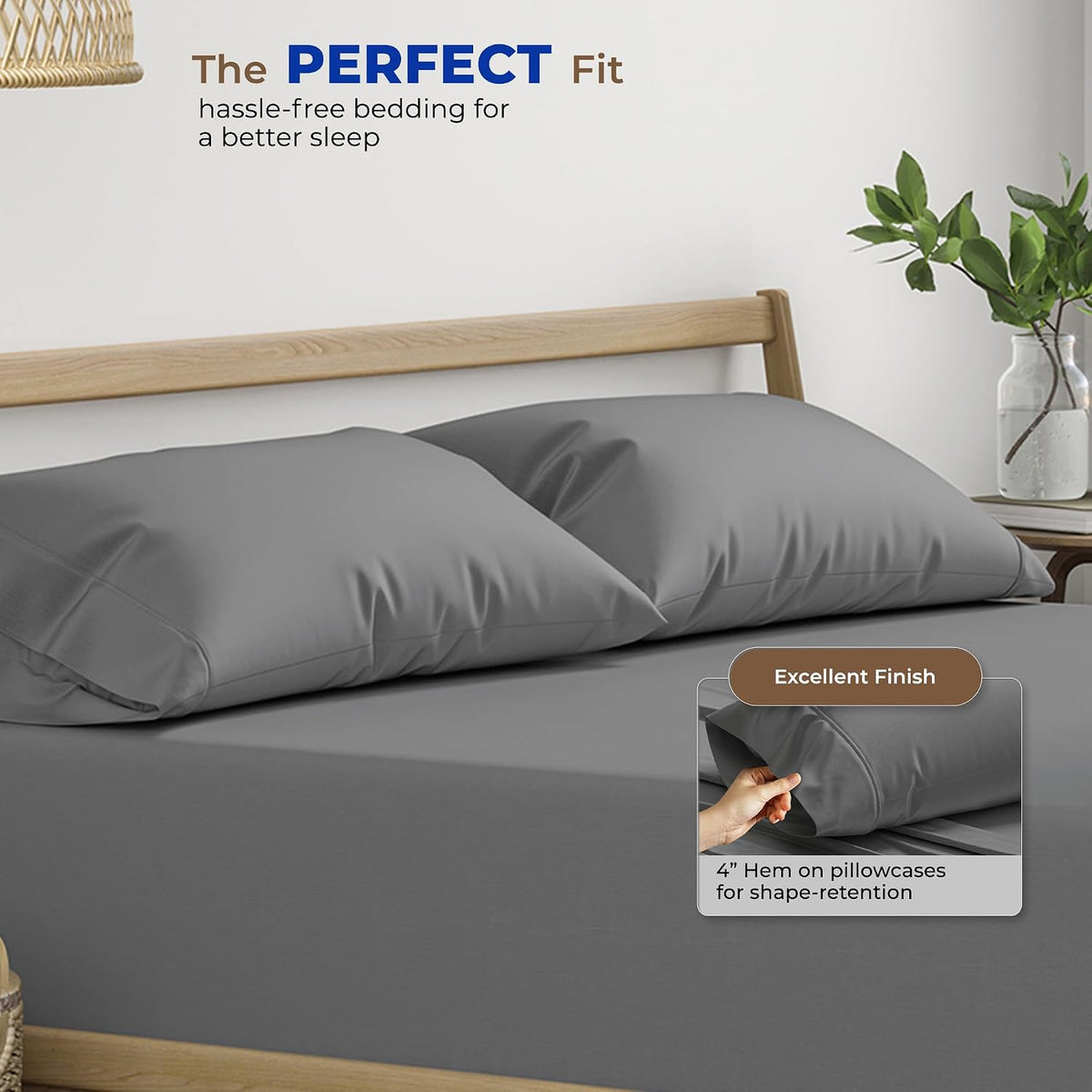 100% Egyptian Cotton King Size Pillow Cases Set of 2 - Luxury 1000 Series Paradise Collection Pillow Cases King Size (Dark Grey), Soft Cooling Hotel Egyptian Cotton Pillowcases