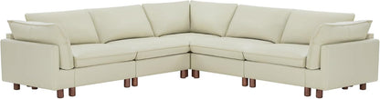 CHITA 118" Leather Super Large Sectional Couches for Living Room, Modular Cloud Sofa, Premium Genuine Leather Sofa, down Filled, High Density Foam, Real Leather in Cream, 5 Seat Corner Couch