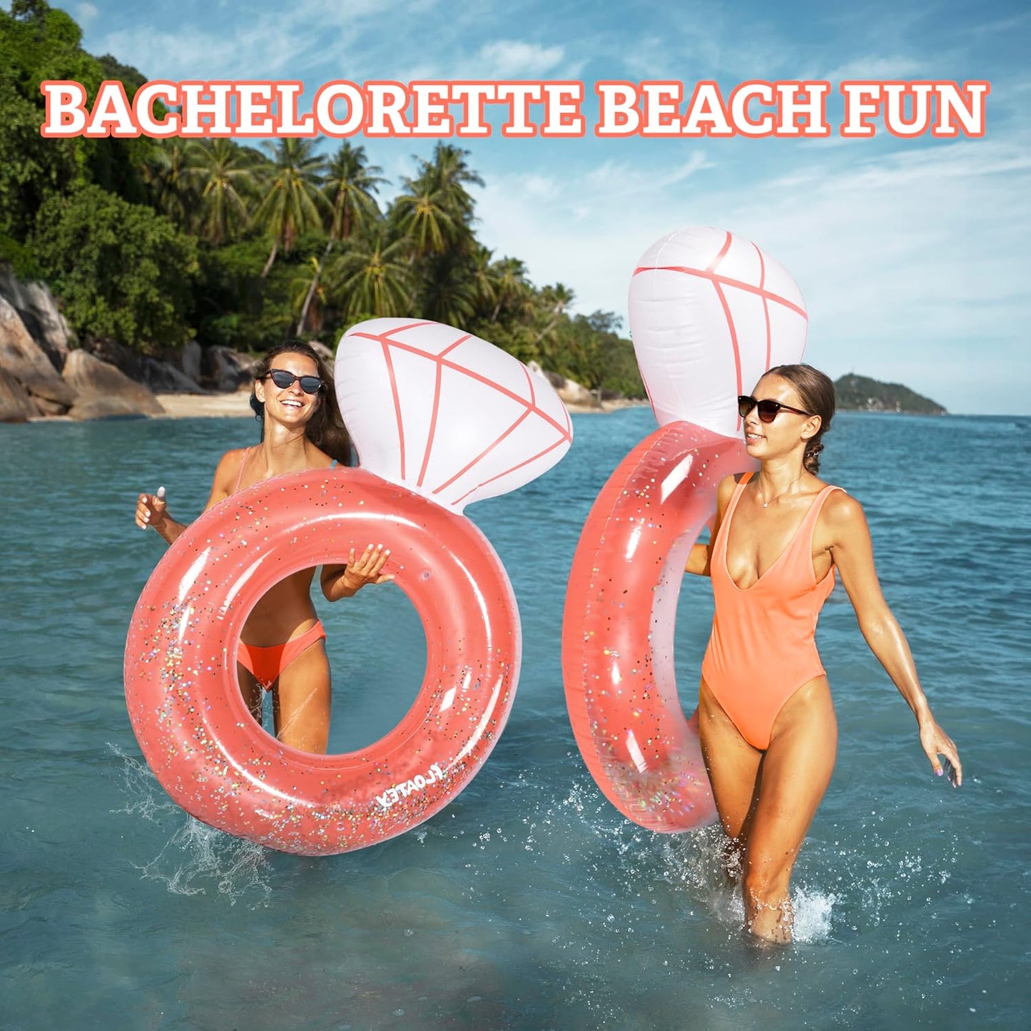 Bachelorette Party Decorations - Xtralarge Diamond Ring Pool Float | Shiny Glitter Conffetti inside | Bachelorette Pool Floats for Bride, Ring Floatie Bachelorette Party Accessories, Rose Gold