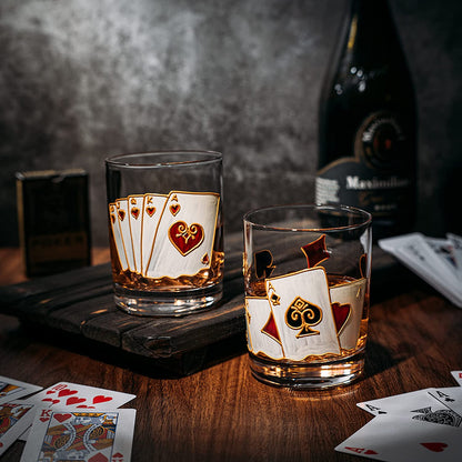 Artisanal Hand Painted Stemless Casino Whiskey Glasses Set Of 2
