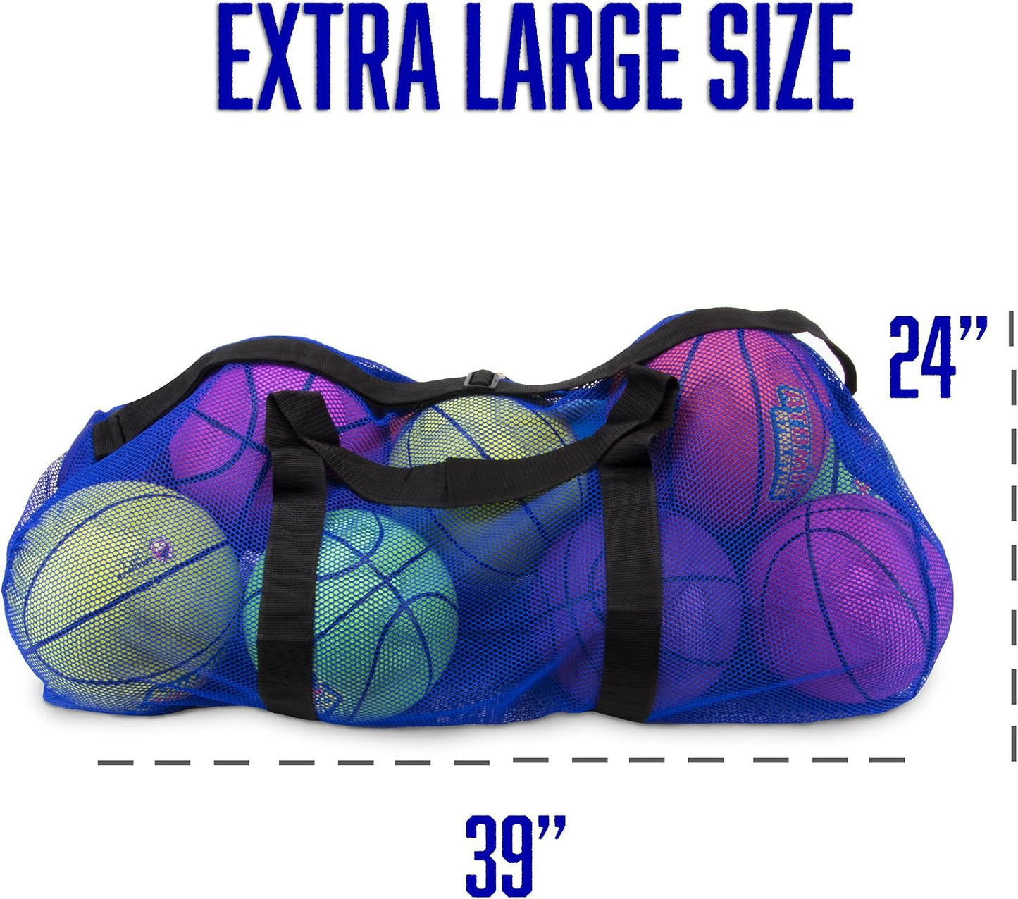 39" Mesh Sports Ball Bag with Adjustable Shoulder Strap, Oversize Duffle