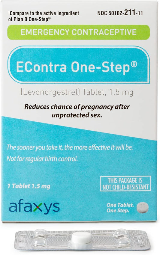 Econtra One-Step® Emergency Contraceptive, 1.5 Mg (1 Levonorgestrel Tablet) Compares to Plan B One-Step®