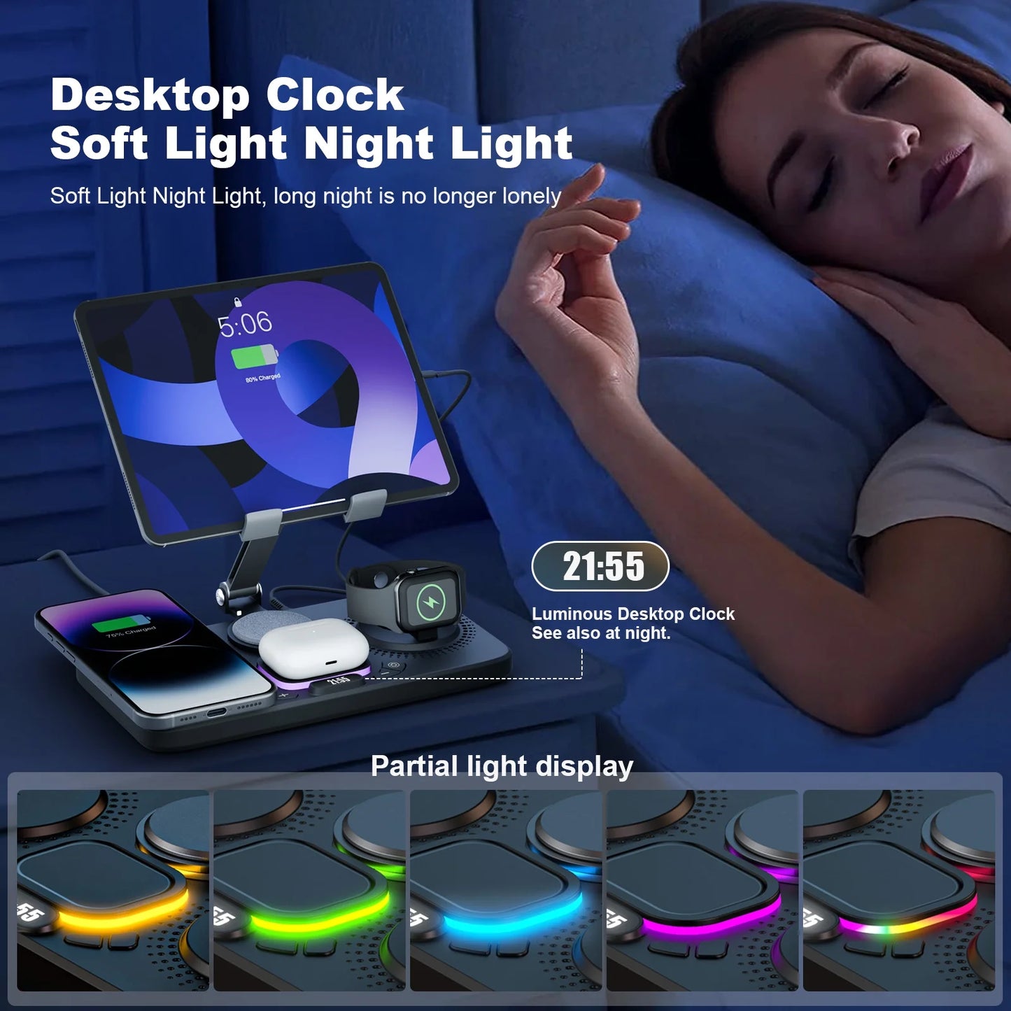 6 in 1 Wireless Charger for Iphone Airpods Iwatch, Foldable Magnetic Charging Station for Apple Multiple Devices,Travel Charging Pad Dock Compatible with Apple 12 and above Series