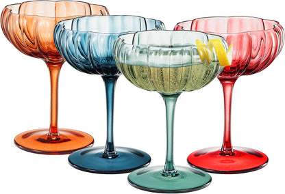 Tonal Flower Champagne Coupe Cocktail Glassware Set Of 4 Premium Barware Gift