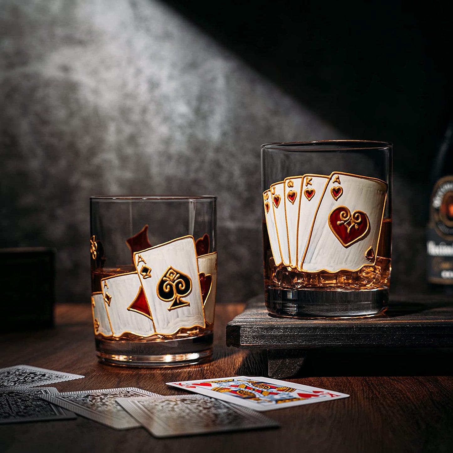 Artisanal Hand Painted Stemless Casino Whiskey Glasses Set Of 2