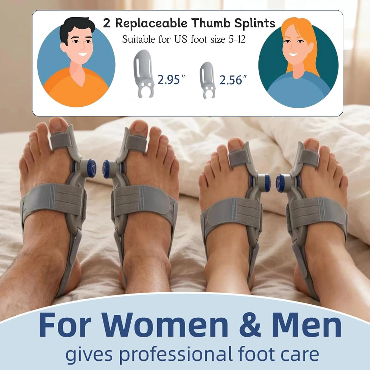 2 PCS Bunion Corrector for Women Men Big Toe, Adjustable Bunion Fix Toe Straightener Separators with Silicone Cushion, Bunion Splint Brace for Hallux Valgus, Fits Left & Right Feet ( Day or Night )