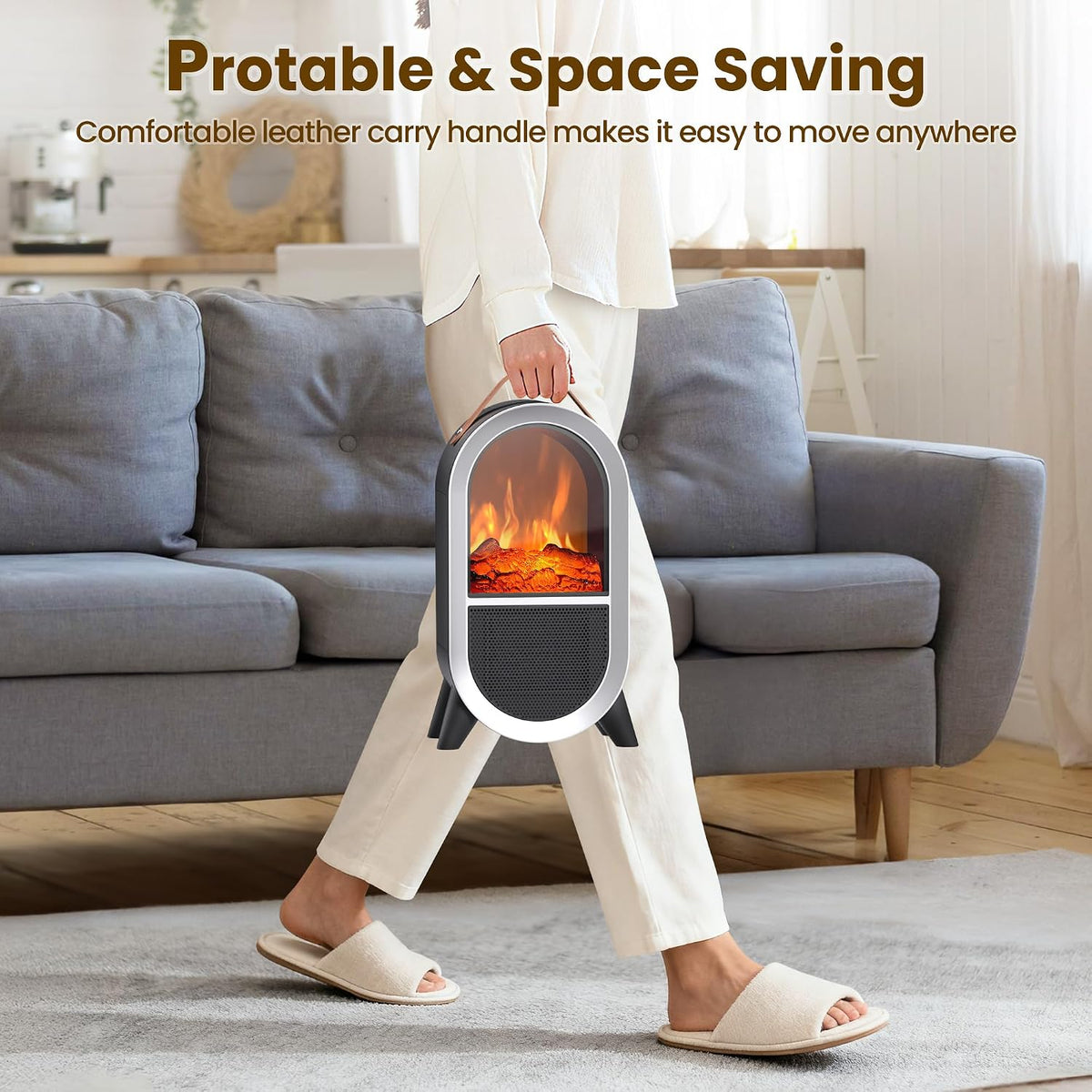 Portable Electric Fireplace Heater for Home Office, Black