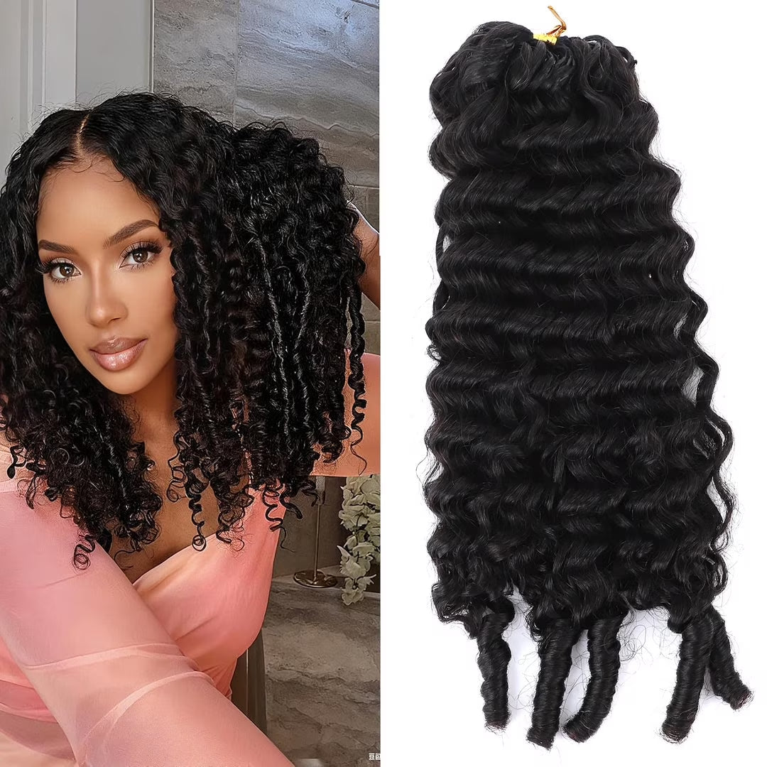 100% Human Hair Crochet Extensions - Burmese Curly with Spiral Ends Boho Braiding Hair (50G/Pack)