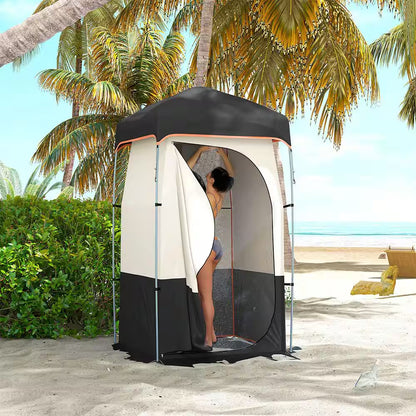 1-Person Portable Shower Tent, Camping Dressing Changing Tent Room with Solar Shower Bag, Floor and Carrying Bag, Black