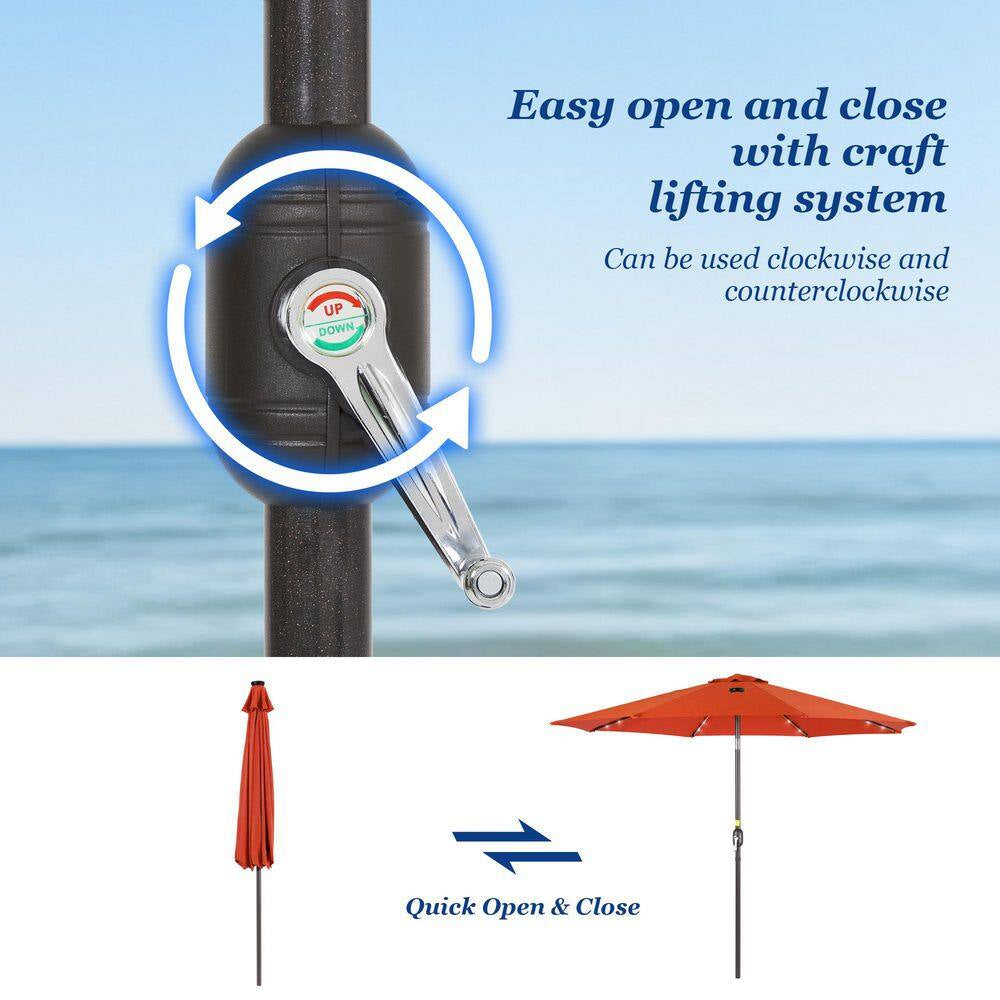 10 Ft. Steel Solar-Powered round Outdoor Market Patio Umbrella with Crank in Orange