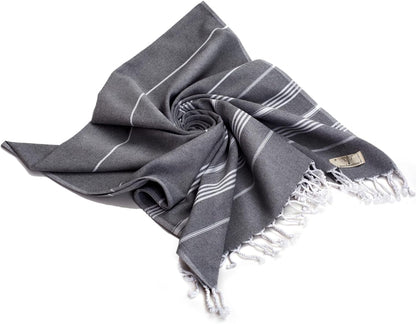 Classical Series Original Turkish Beach Towel | Prewashed, 37 X 71 Inches | Peshtemal and Turkish Bath Towel for SPA, Beach, Pool, Gym and Bathroom (Dark Gray, Pack of 2)
