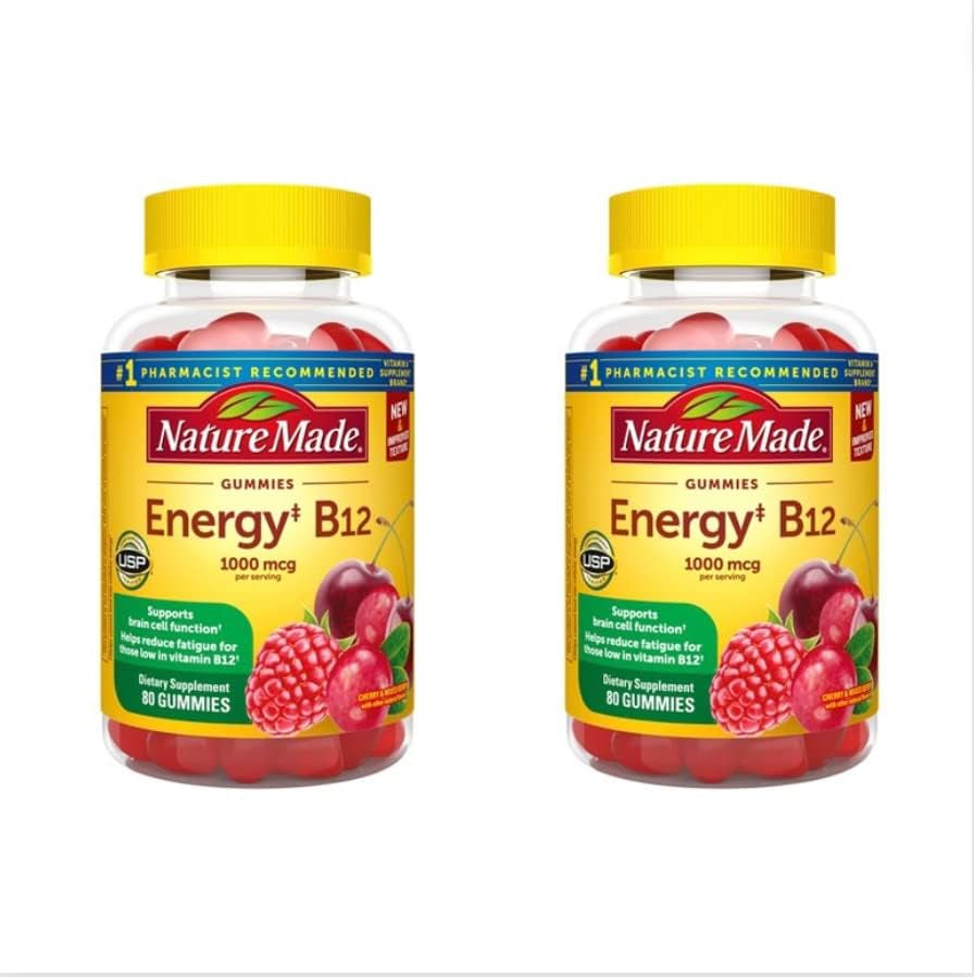 B12 Energy Gummies 80 Count, (Pack of 2), Flavor May Vary.