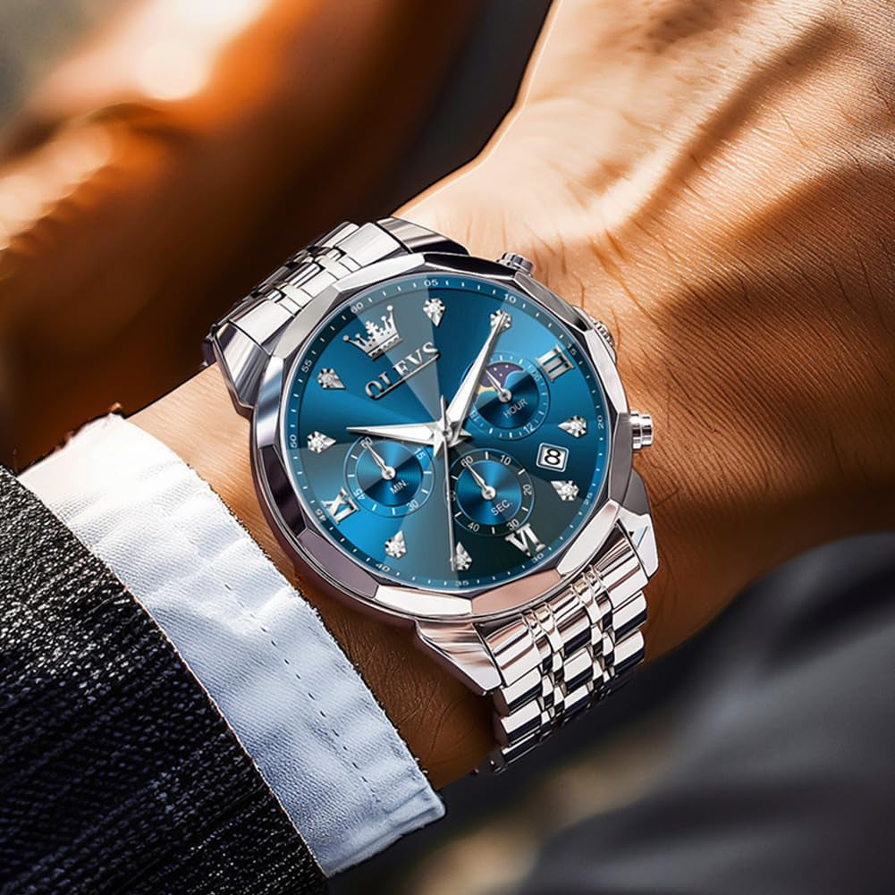 Watches for Men Luxury Diamond Casual Large Dial Watches Stainless Steel Waterproof Business Dress Analog Luminous Date Mens Watches