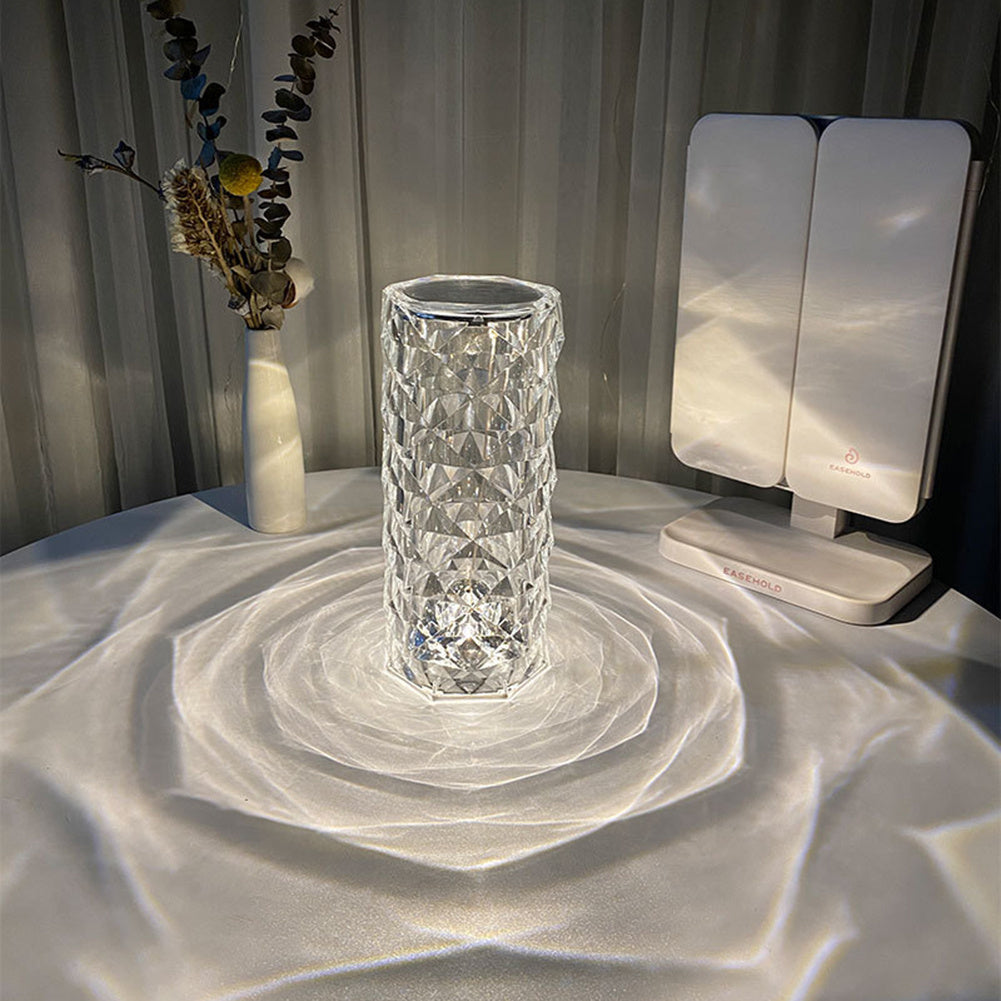 Lampe de table USB en cristal nordique pour chambre à coucher, lumière tactile à intensité réglable, veilleuse diamant, projecteur de roses, décoration