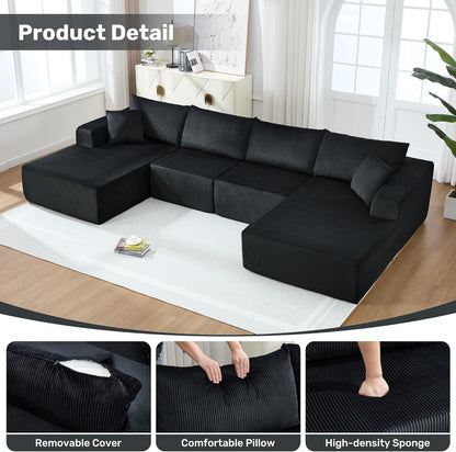 Corduroy Black UShaped Modular Sectional Sofa