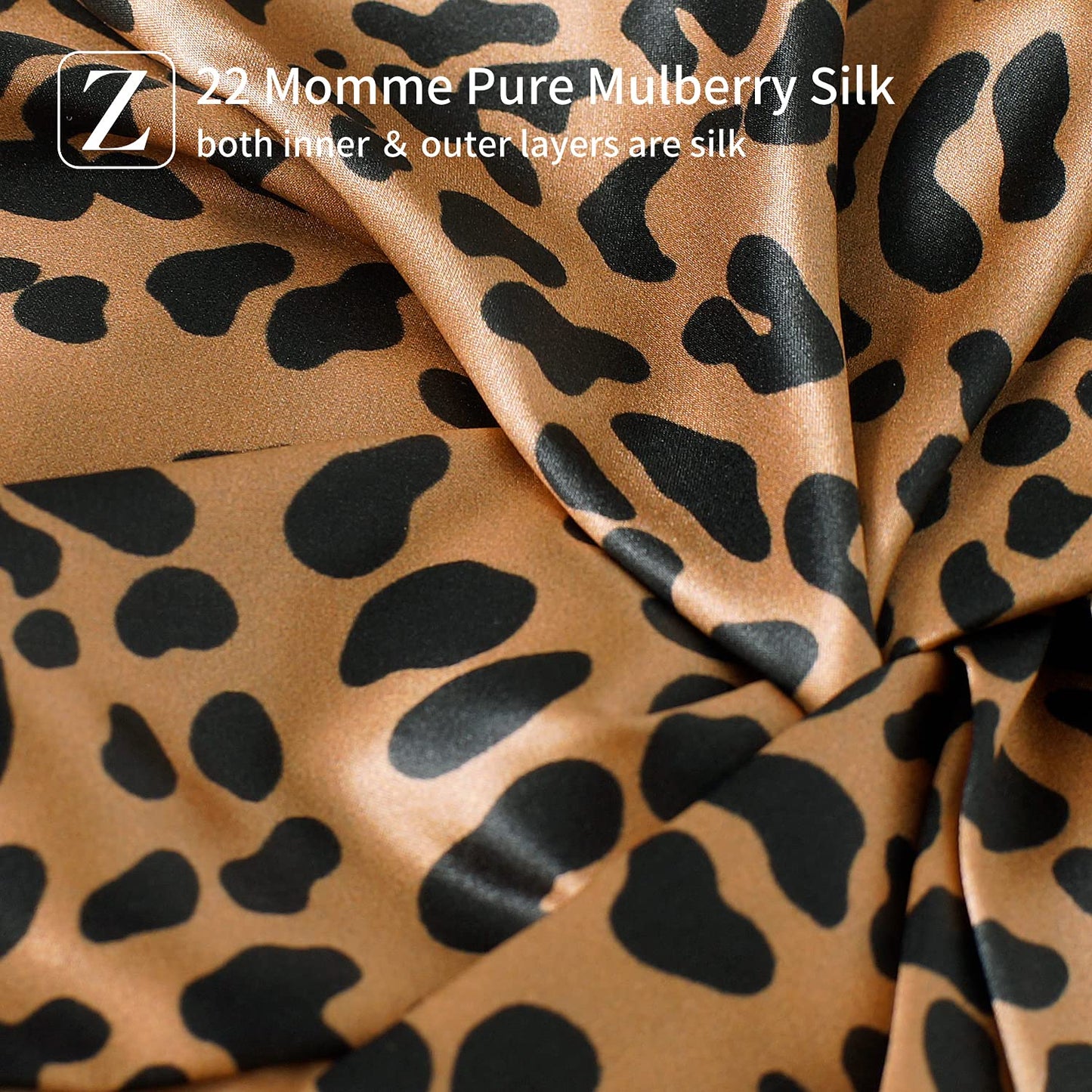 22 Momme 100% Pure Silk Bonnet for Sleeping, Leopard Black/Golden | Double Layer Breathable Highest Grade 6A Silk Hair Wrap, Sleeping & Hair Care, Adjustable Elastic Stay on Head, 1Pc