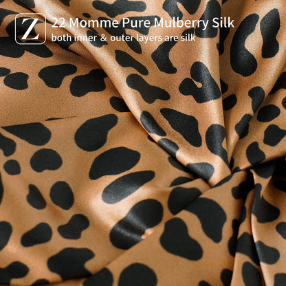 22 Momme 100% Pure Silk Bonnet for Sleeping, Leopard Black/Golden | Double Layer Breathable Highest Grade 6A Silk Hair Wrap, Sleeping & Hair Care, Adjustable Elastic Stay on Head, 1Pc