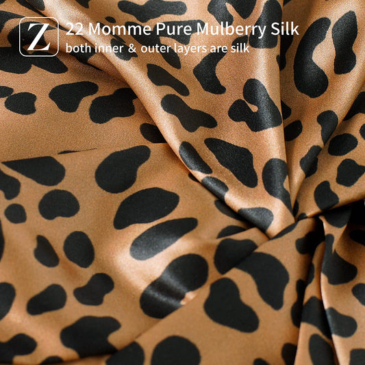 22 Momme 100% Pure Silk Bonnet for Sleeping, Leopard Black/Golden | Double Layer Breathable Highest Grade 6A Silk Hair Wrap, Sleeping & Hair Care, Adjustable Elastic Stay on Head, 1Pc