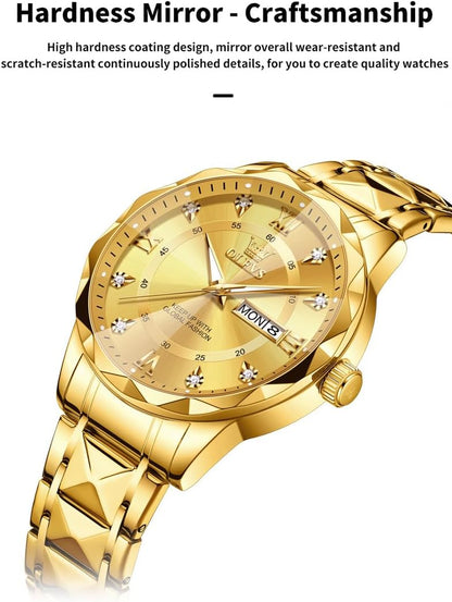 Watches for Men Luxury Diamond Casual Large Dial Watches Stainless Steel Waterproof Business Dress Analog Luminous Date Mens Watches