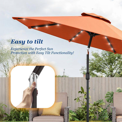 10 Ft. Steel Solar-Powered round Outdoor Market Patio Umbrella with Crank in Orange