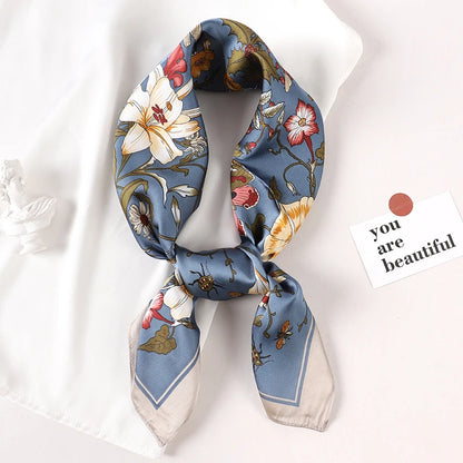 Luxury Brand 2022 Silk Square Scarf Women Cat Neck Hair Tie Band Beach Hijab Kerchief Head Headbands Bandana Female Foulard 70Cm